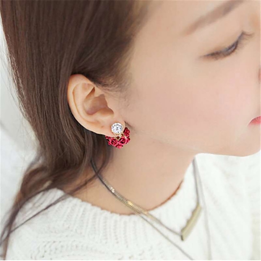 Hu Hu Hu Hu Hu Alat Bantu Pasang Kacamata♡ Anting Tusuk Desain Bunga Mawar Bahan Alloy Hias Berlian Imitasi Untuk Wanita