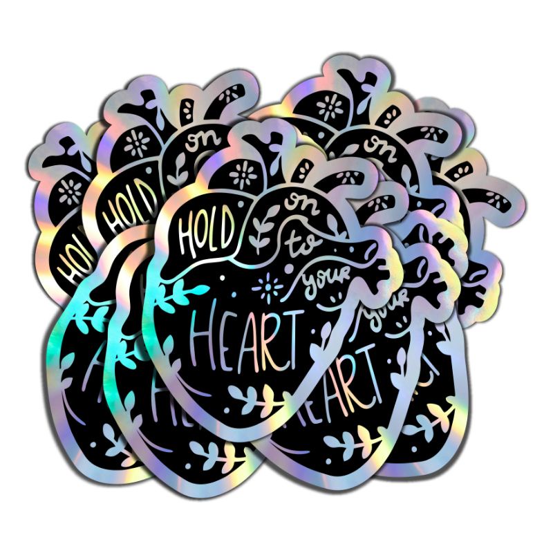 

Stiker Hologram Hold On To You Heart Aesthetic Bentuk Hati Aksesoris Handphone Laptop Waterproof