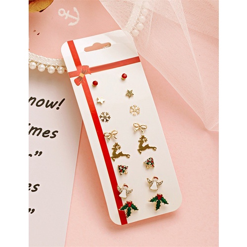 LRC Anting Set Fashion Suit Christmas Snowflake Snowman Stud Earrings Q22252