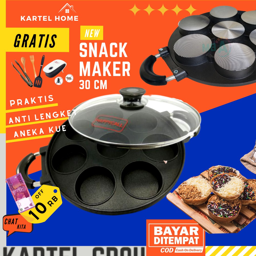 HOME Cetakan Kue 8 Lubang Datar Teflon Martabak Mini Apem Serabi Lumpur Dorayaki 28 cm