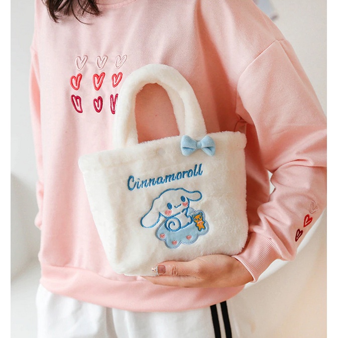 Kawaii Sanrio Tas Mewah Kitty Melody Cinnamoroll tote Boneka mini Anime Tas Tangan Kartun Lotso Beruang Ransel Mewah untuk Hadiah Anak Perempuan