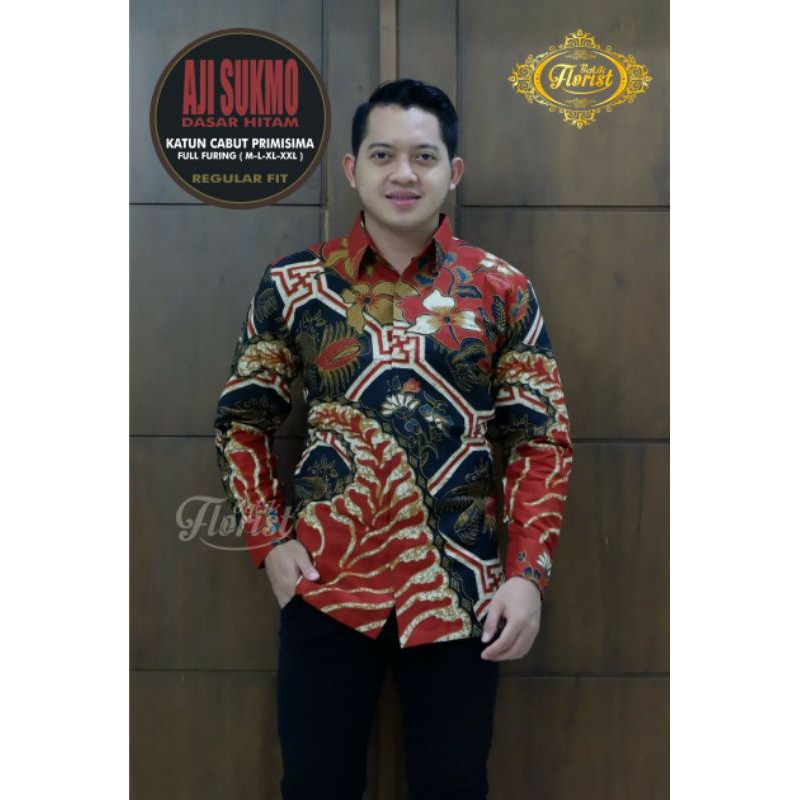 TERBARU! Batik Lengan Panjang Warna Merah Hitam Batik Pria Lengan Panjang Warna Merah AJI SUKMO