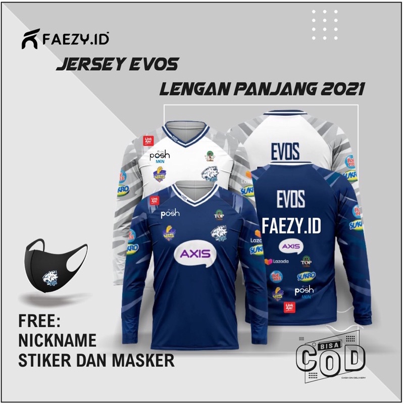 Jersey Evos Esport 2021 Lengan Panjang Free Nickname Masker Dan sticker