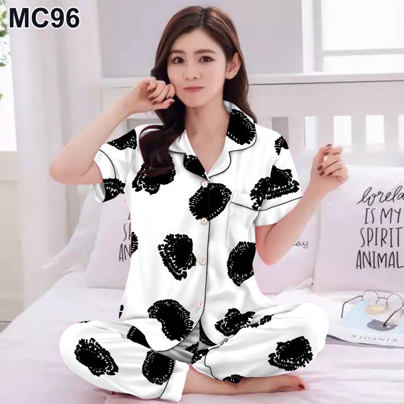 Bestfashions BAJU TIDUR PIYAMA PAJAMAS Pp DEWASA WAMITA motif HK Shopping 2w - bahan KATUN JEPANG-cp poladkot putih