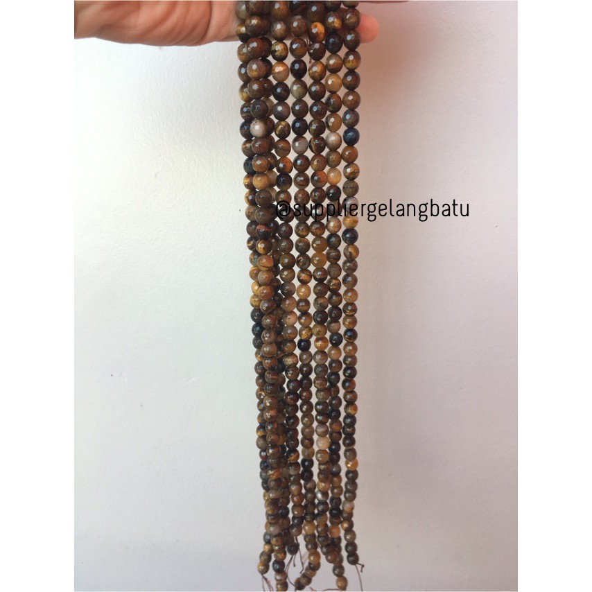 brown tiger eyes FACETED BEADS 8mm cutting batu biduri sepah coklat aksesoris fashion gelang kalung