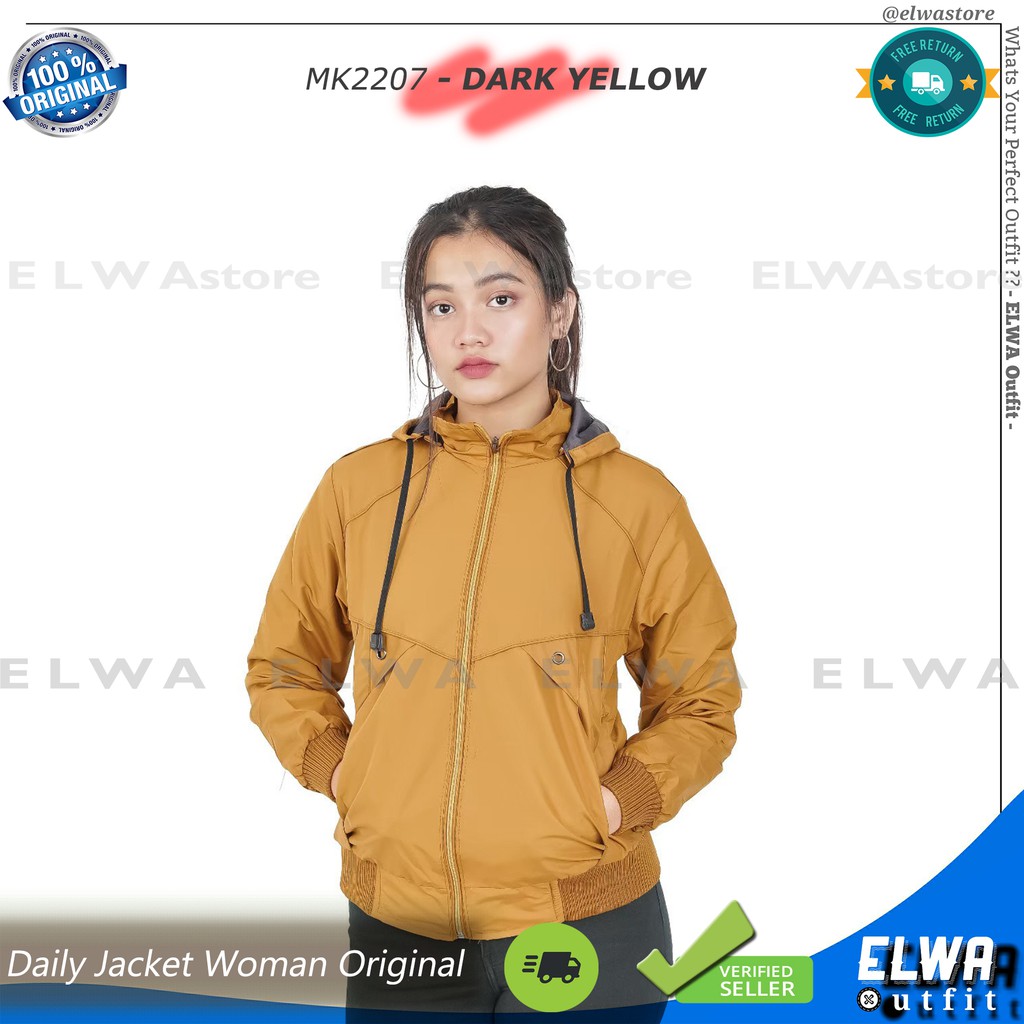 ZIPPER MK2207 BANYAK WARNA Jaket Hoodie Wanita Parasut Jaket Cewek Motor Original Distro Murah-Darkyellow