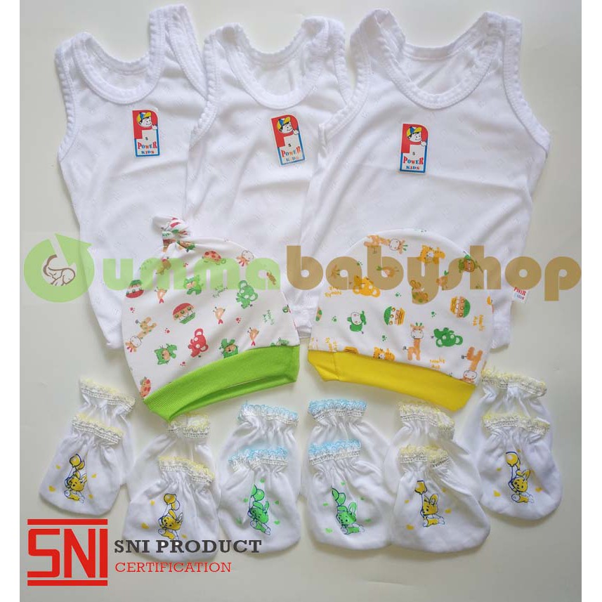Perlengkapan Bayi Baru Lahir SQ Print SNI Setelan Bayi Baju Celana Pop Singlet Sarung Tangan Topi
