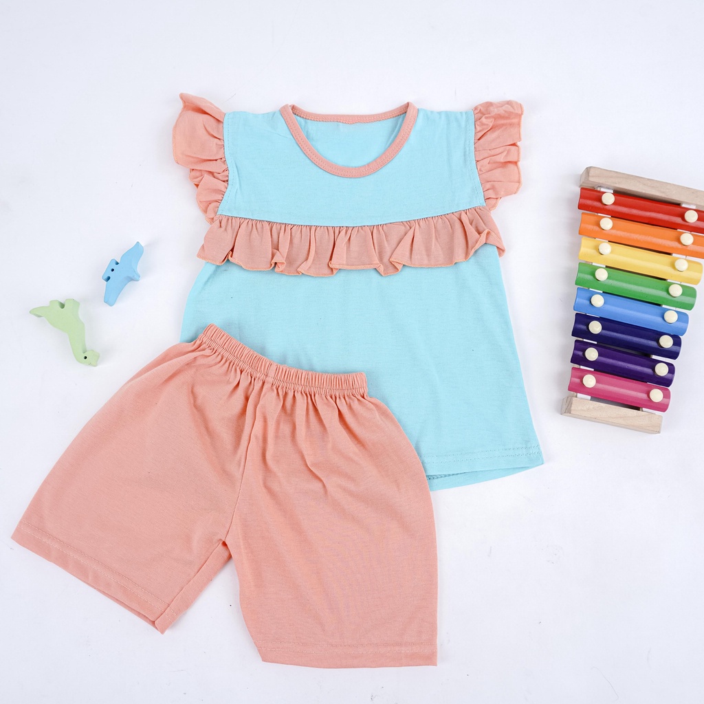 ZASKIYA - Setelan Ruffle Kombinasi Set Polos Anak Cewek / Setelan Anak Perempuan Polos 1-5 tahun