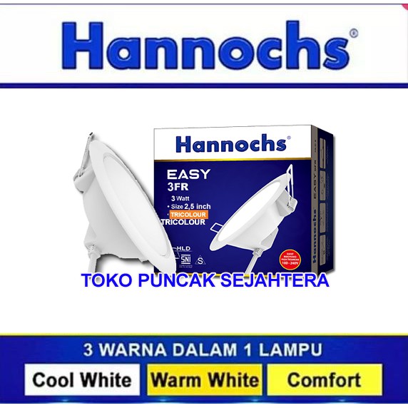 Lampu Downlight LED Hannochs EASY 3 Watt tricolour tiga warna