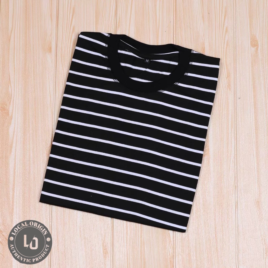 KAOS SALUR LENGAN PENDEK  CVC 30S BAHAN DISTRO- KAOS GARIS-GARIS PRIA WANITA UNISEX - KAOS STRIPE LIST SMALL