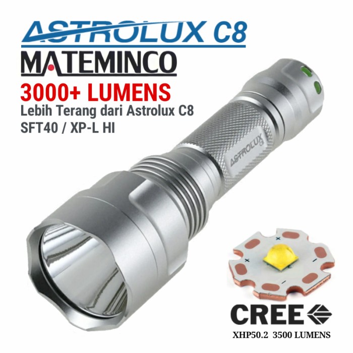 ASTROLUX MATEMINCO C8 SILVER CREE XHP50.2 3V BLF A6 SENTER LED FOKUS