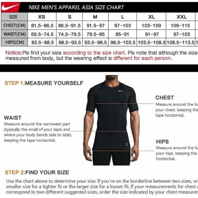 nike men's shirts size chart
