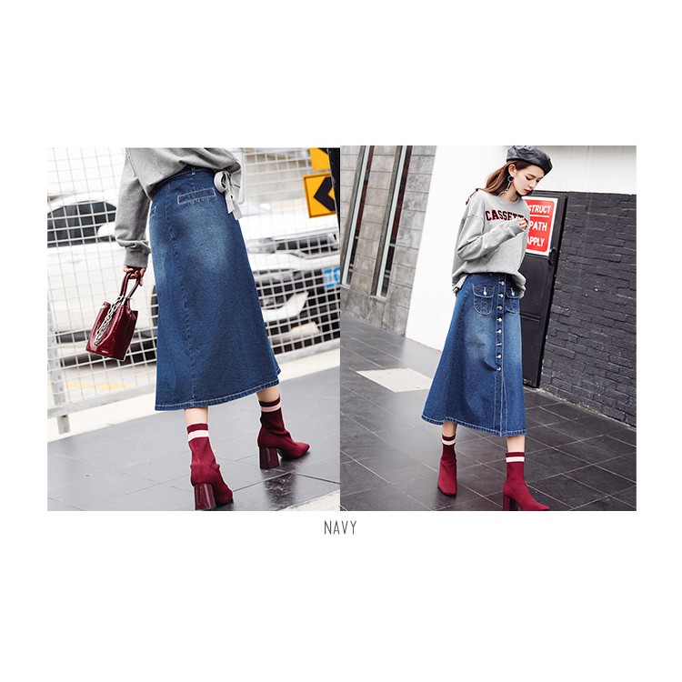 KARAKOREA 6133 Zia Denim Skirt Rok Jeans Rok Denim Rok Panjang/Rok jeans wanita/Rok Jeans Korea/Rok wanita