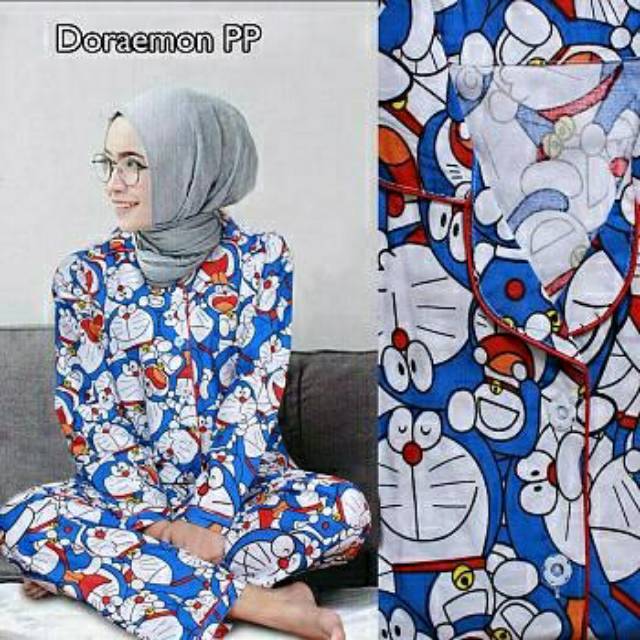 Piyama Doraemon Lengan Panjang PP - Baju Tidur Wanita Dewasa