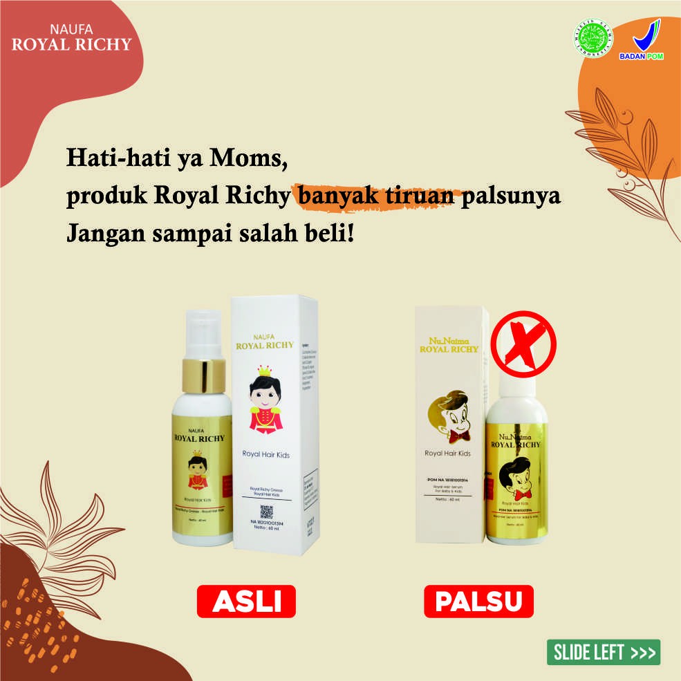 NAUFA ROYAL RICHY Vitamin Rambut Anak / Vitamin Rambut Bayi Royal Richy / Vitamin Penumbuh Rambut Bayi dan Anak / Minyak Kemiri Penumbuh Rambut Bayi - Serum Rambut Anak Bayi Isi 60ml