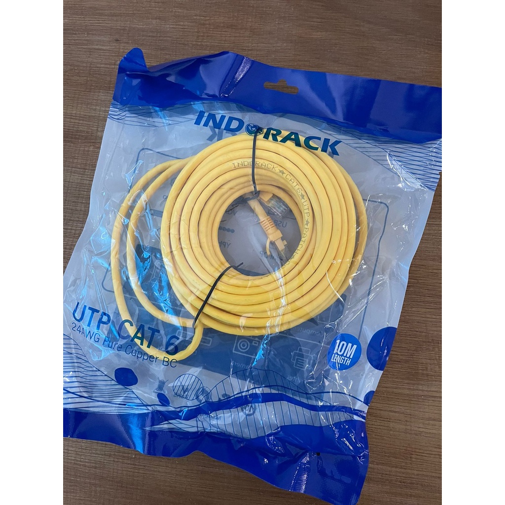 Patch Cord CAT6, 24AWG, 10 Meter Blue / White / Yellow - INDORACK 10 Meter