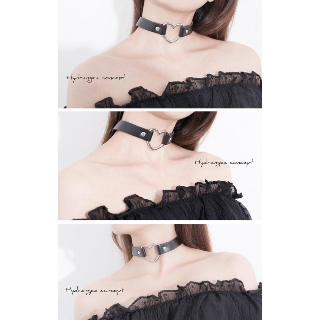 CH-02 kalung choker love heart hati kulit belt gesper pu leather chocker jepang korea punk