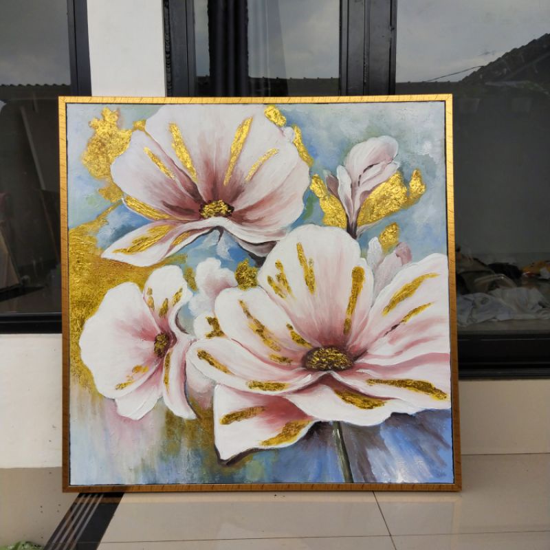 lukisan bunga moder hiasan dinding ruang tamu kamar tidur plus bingkai