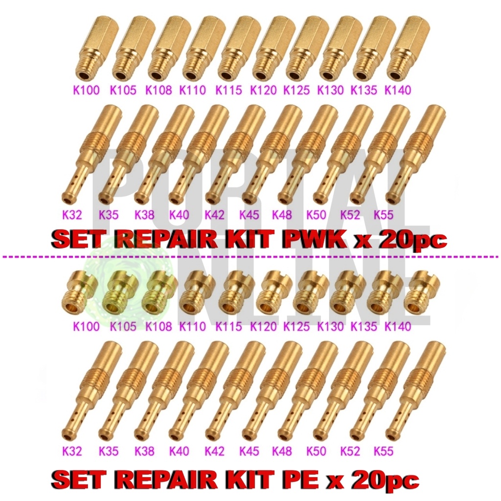 (BISA COD) SET REPAIR KIT 20 PC KEIHIN PILOT JET MAIN JET PE / PWK ASLI KUNINGAN  KARBURATOR PE PWK 