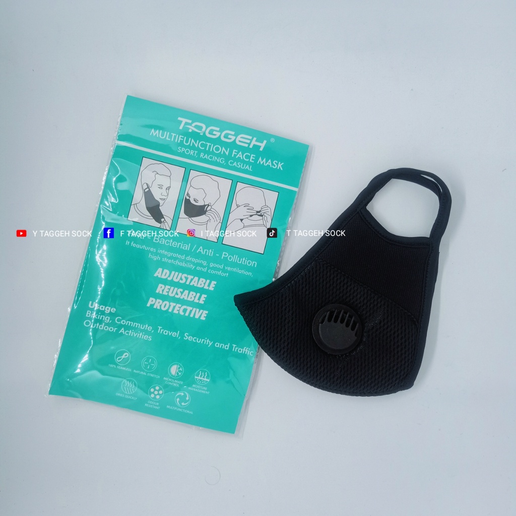 MASKER FILTER HITAM POLOS BERKENDARA PRIA DAN WANITA TAGGEH | MASKER MUKA