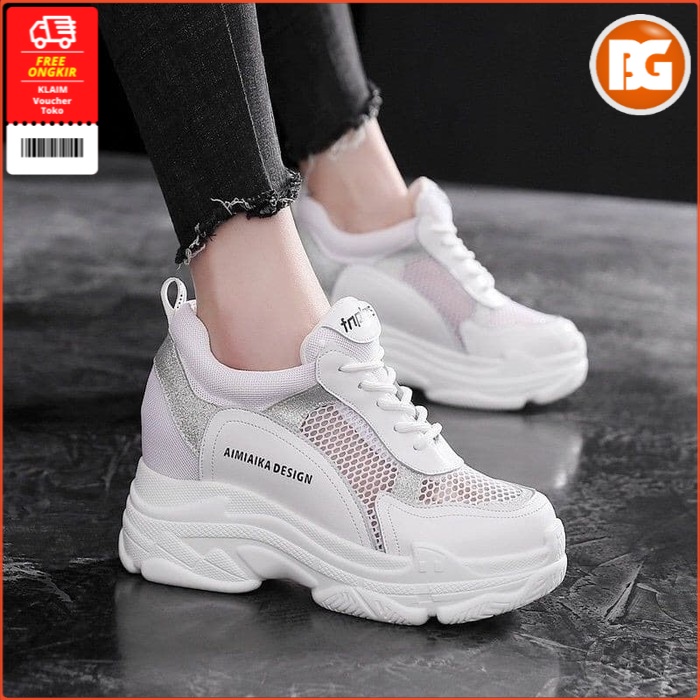 Sepatu Cewek Sneakers Wanita Aimi Design Sneaker Kanvas Karet Putih Fashion Korea Terbaru