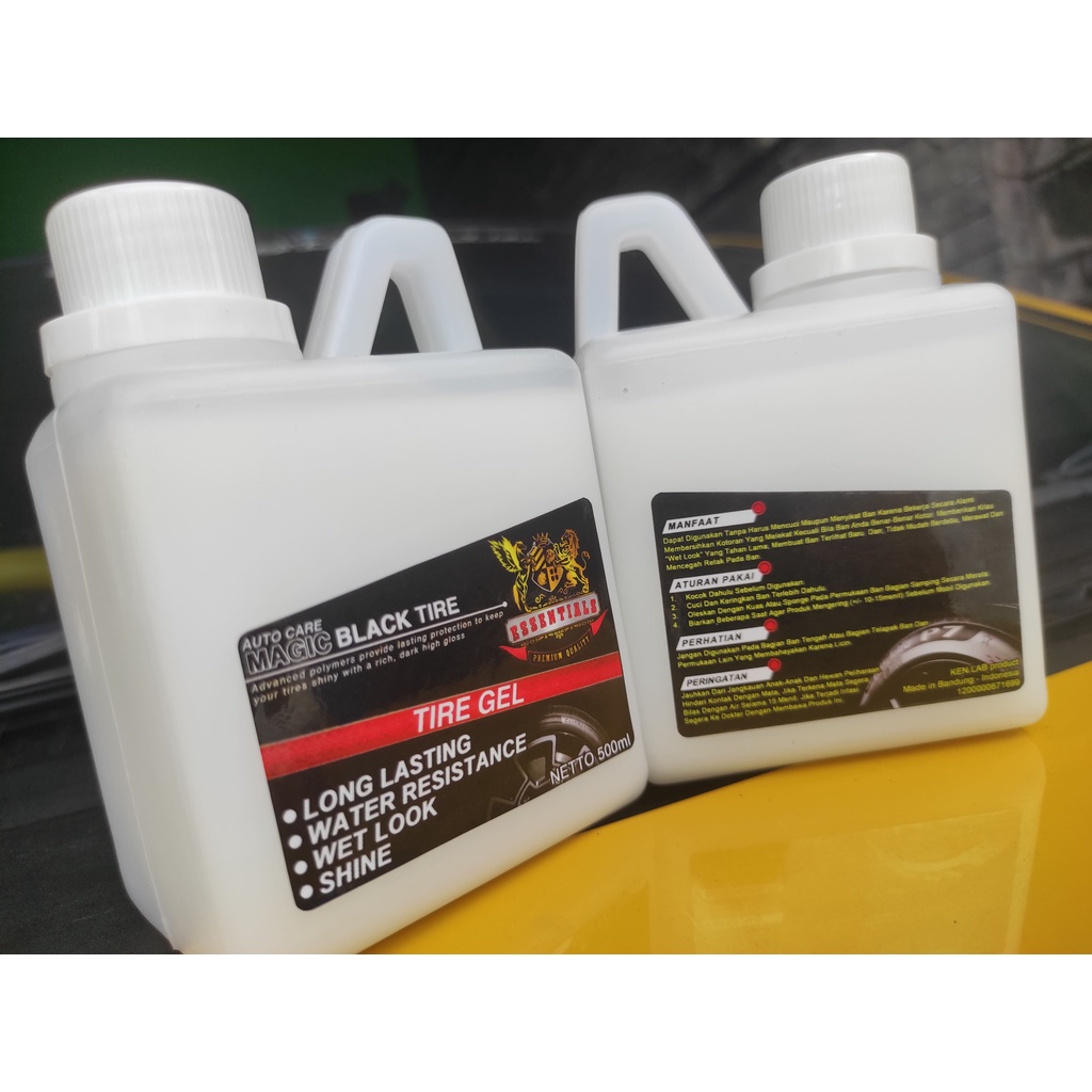 BAYAR DITEMPAT | COD | Semir Ban ESSENTIALS 500 mL | 1 Liter | Promo | Polish | Tire Gel Kualitas Terbaik | Premium | Terbaru | Auto Black | Shine | Kinclong | Wet Look | Hitam| Murah | Original | Terlaris | Mobil | Motor | MAGIC BLACK TIRE | Tahan Lama