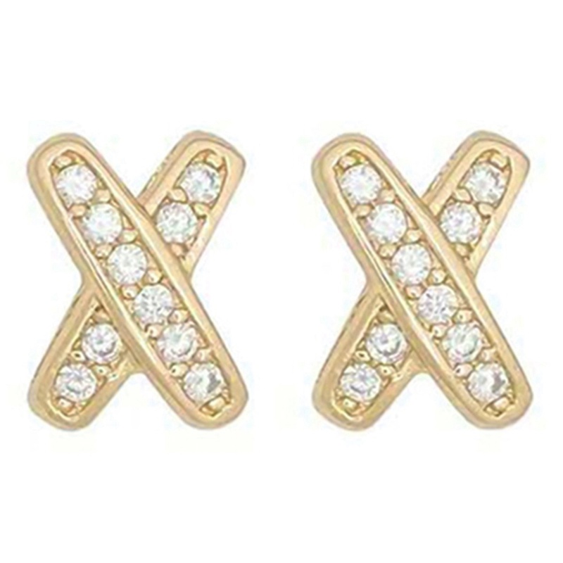 Anting Stud Bentuk X Silang Aksen Batu CZ Untuk Aksesoris Wanita