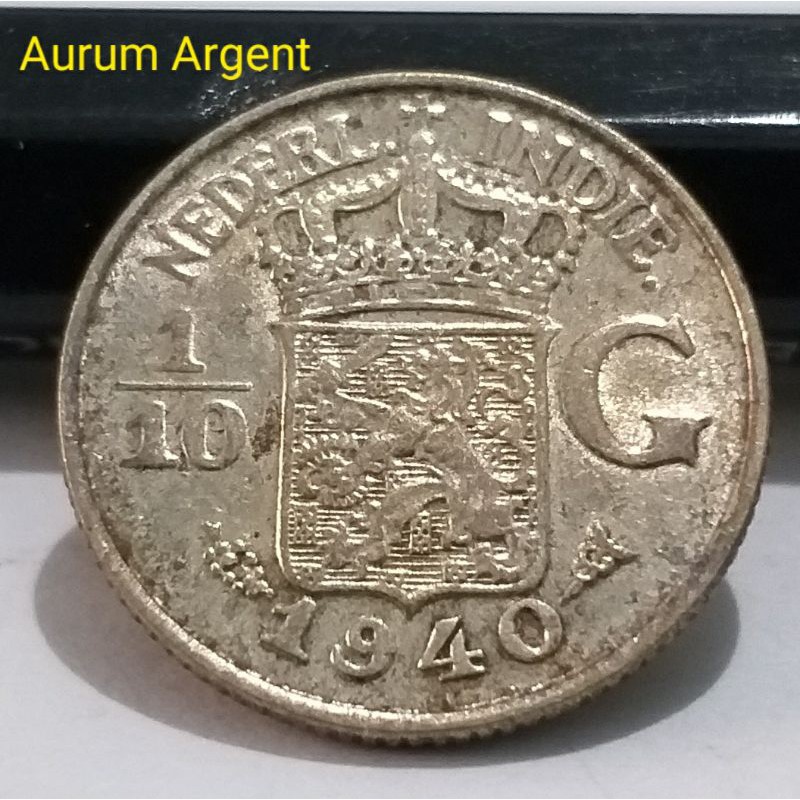 SC.1-- 1 PC KOIN PERAK KUNO ASLI 1/10 GULDEN NEDERL INDIE TH 1940. -- SILVER COIN --