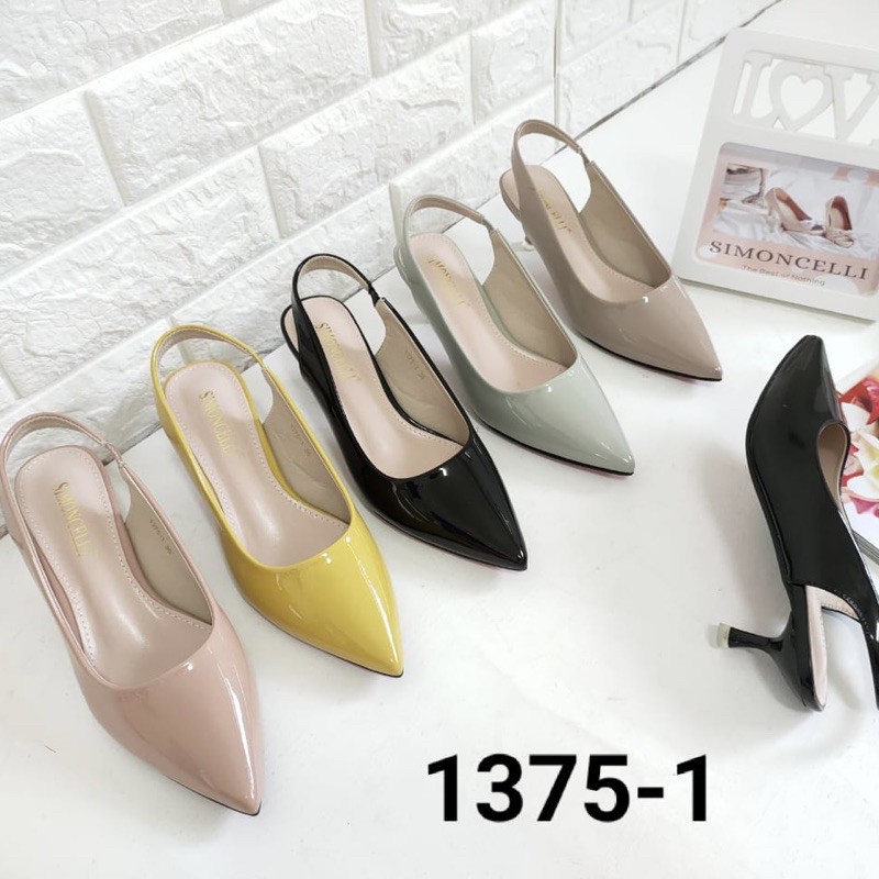 Short heels glossy by simoncelli stripe back import high quality sepatu wanita hak tinggi tali fashi