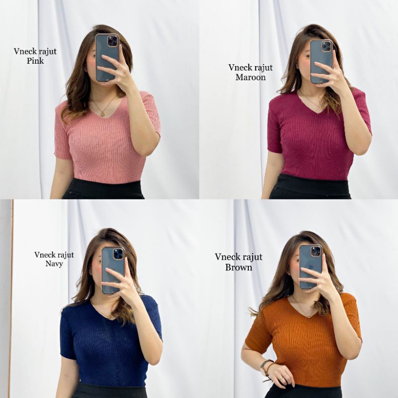 MDLV ~ V-Neck Rajut Atasan Rajut Atasan Kerah V Rajut Basic Fashion Wanita