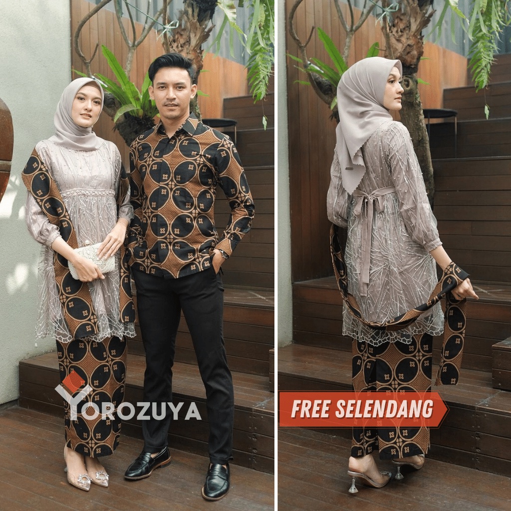 BAJU KEBAYA COUPLE MODERN SUAMI ISTRI WARNA NUDE BROWN COKLAT MEWAH GLAMOR EXCLUSIVE PASANGAN KELUAR