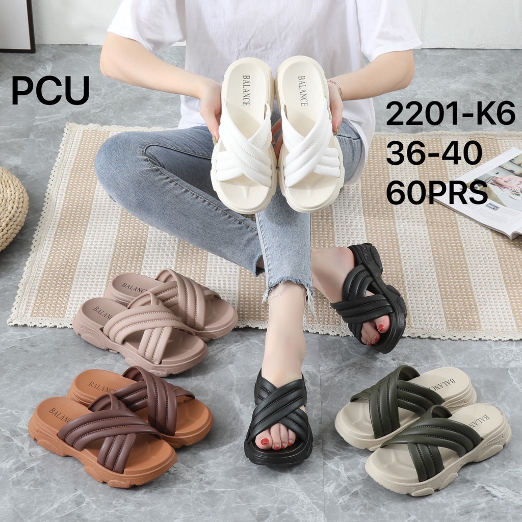 Sandal Slop Wanita Balance 2201 K6 Sendal Wedges Tali Silang Sol Tebal Import 100% Original Rubber Jelly Kekinian Anti Slip Empuk Nyaman Awet Sol