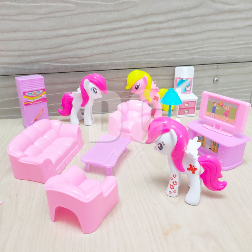 Let's Play Little Pony Sofa Mainan Perabot Rumah Boneka Rumah rumahan