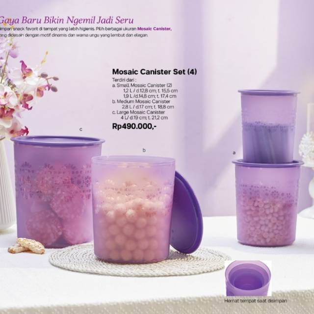 Mosaic canister set (5) ungu toples tupperware