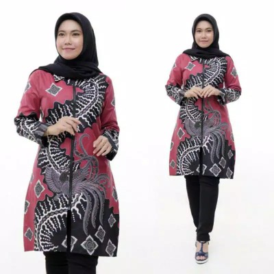 New Arrival | Tunic Batik Zipper Depan Motif Sogan Dan Sinaran 3 Negri Seragam Batik Baju Wanita