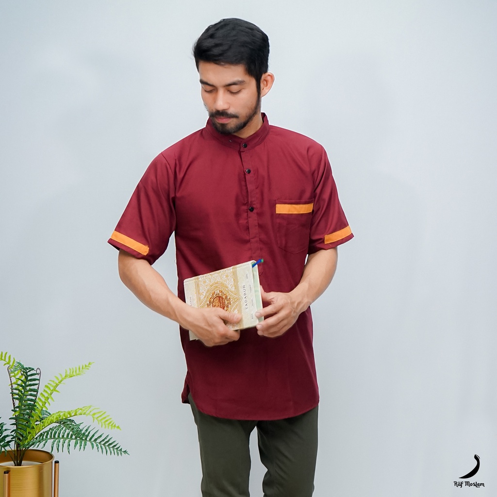 Baju Koko Kurta Lengan Pendek Baju Koko Fashion Muslim Pria Dewasa Terbaru Raf Moslem Bahan Katun NIdji