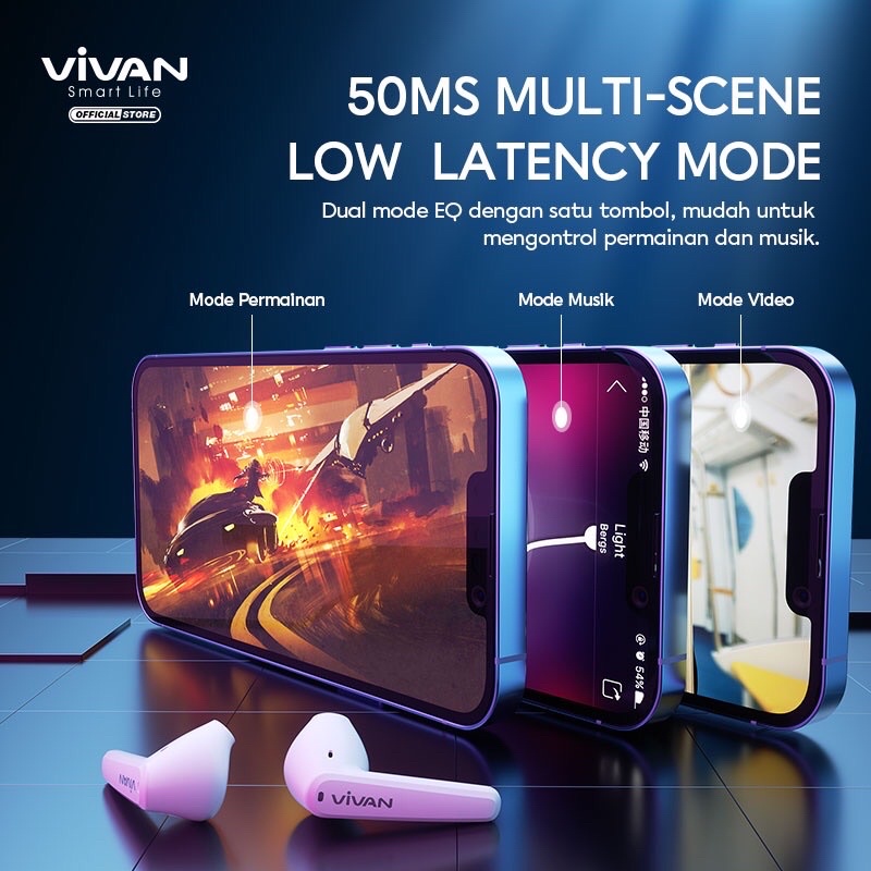 VIVAN TWS T260 Earphone Gaming Bluetooth Liberty Earbuds Headset Support iPhone/Android Garansi