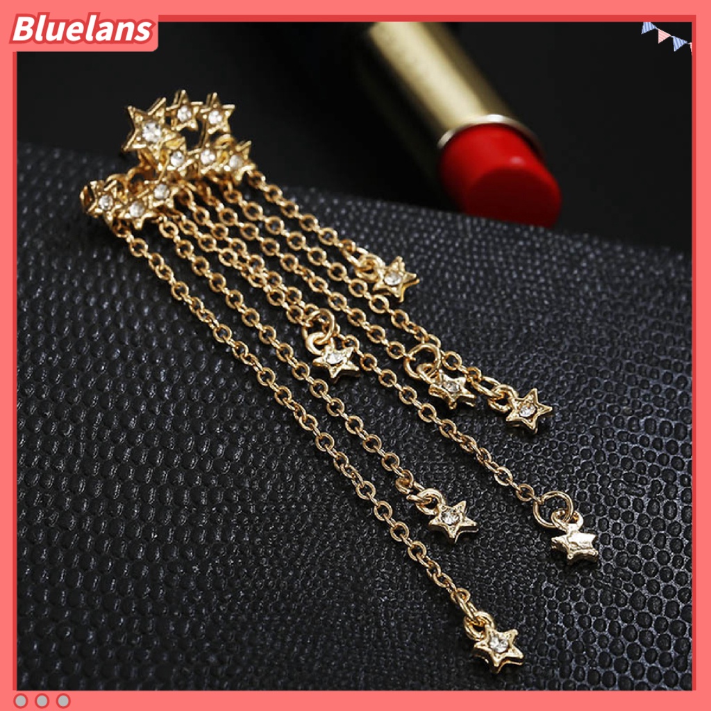 Bluelans 1Pc Eardrop Tassel Design Safe Alloy Rhinestone Stars Chain Ear Jacket for Women