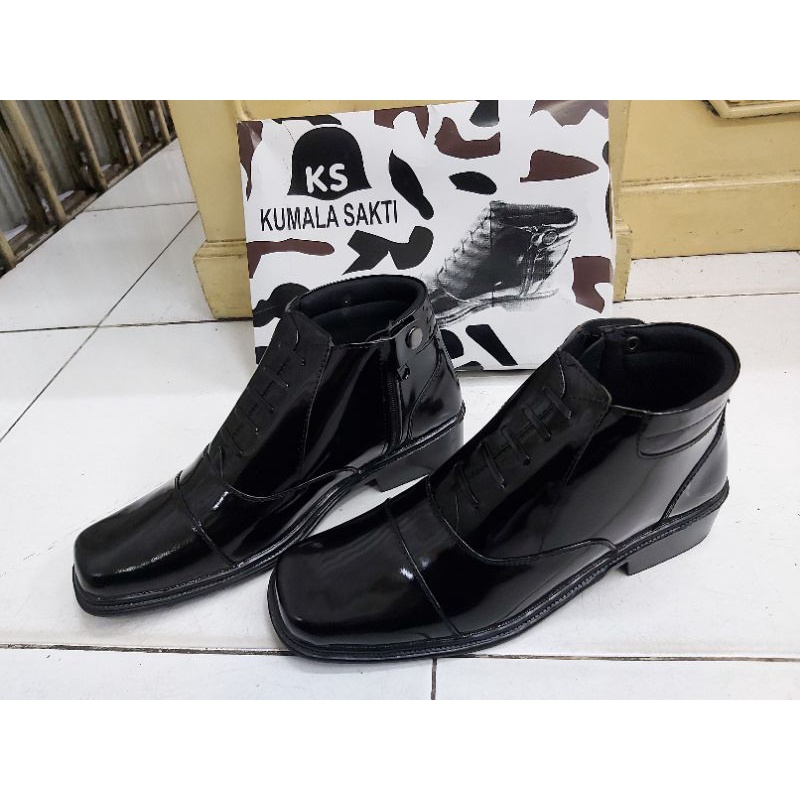 Sepatu PDH Sleting Tali Variasi Kulit Asli Kilap KS 095