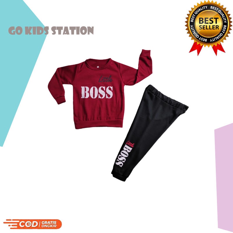 BAYAR DITEMPAT-COD-SET SWEATER LITLLE BOSS-SET SWEATER UNISEX-SET SETELAN SWEATER  ANAK LUCU-GO KIDS