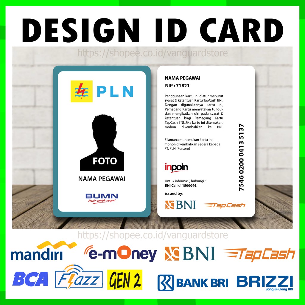 KARTU EMONEY ID CARD PLN KARTU ETOLL E MONEY MANDIRI FLAZZ BCA BRIZZI BRI TAPCASH BNI - 2 SISI