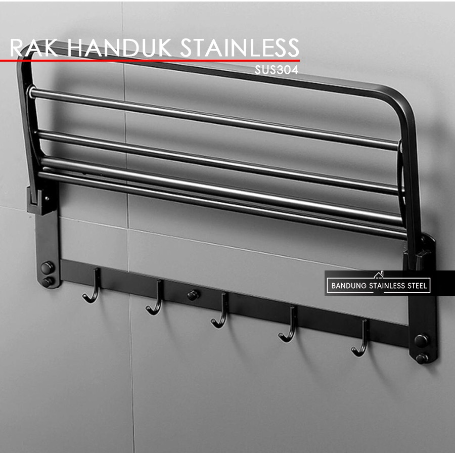 sus 304 Rak tempat handuk lipat stainless steel 5 baris plus kait 918 kamar mandi SILVER Hitam