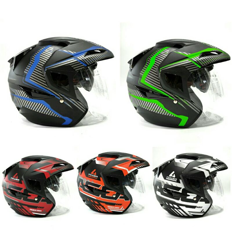 Jual Helm Half Face Motif Asca Premier Series Kaca Double Visor