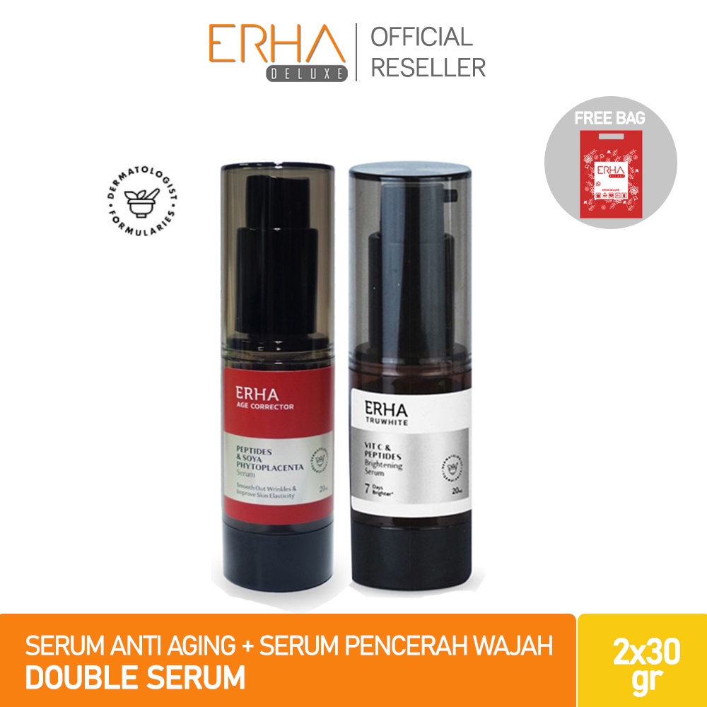 ERHA Paket Serum Wajah 2 Pcs - ERHA Truwhite Brightening C Serum + Age Corrector Serum