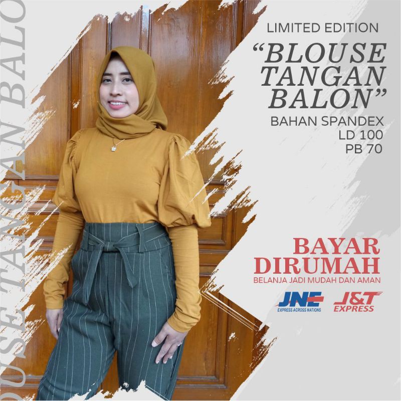 BAJU PANJANG WANITA  MURAH BLOUSE TANGAN BALON  BAHAN SPANDEK WARNA KUNING KUNYIT