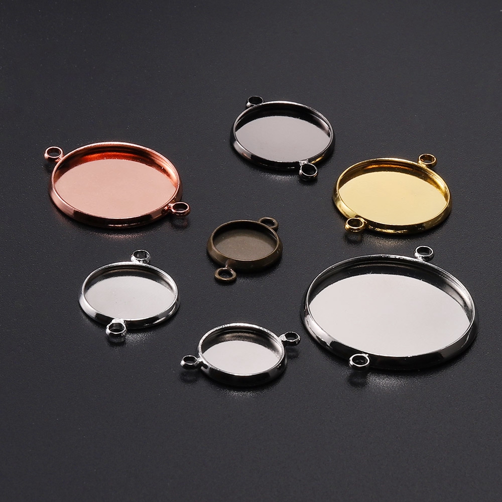 20pcs / Lot Tray Bezel Cabochon Kosong 10 12mm Warna Silver / Gold Untuk Membuat Perhiasan