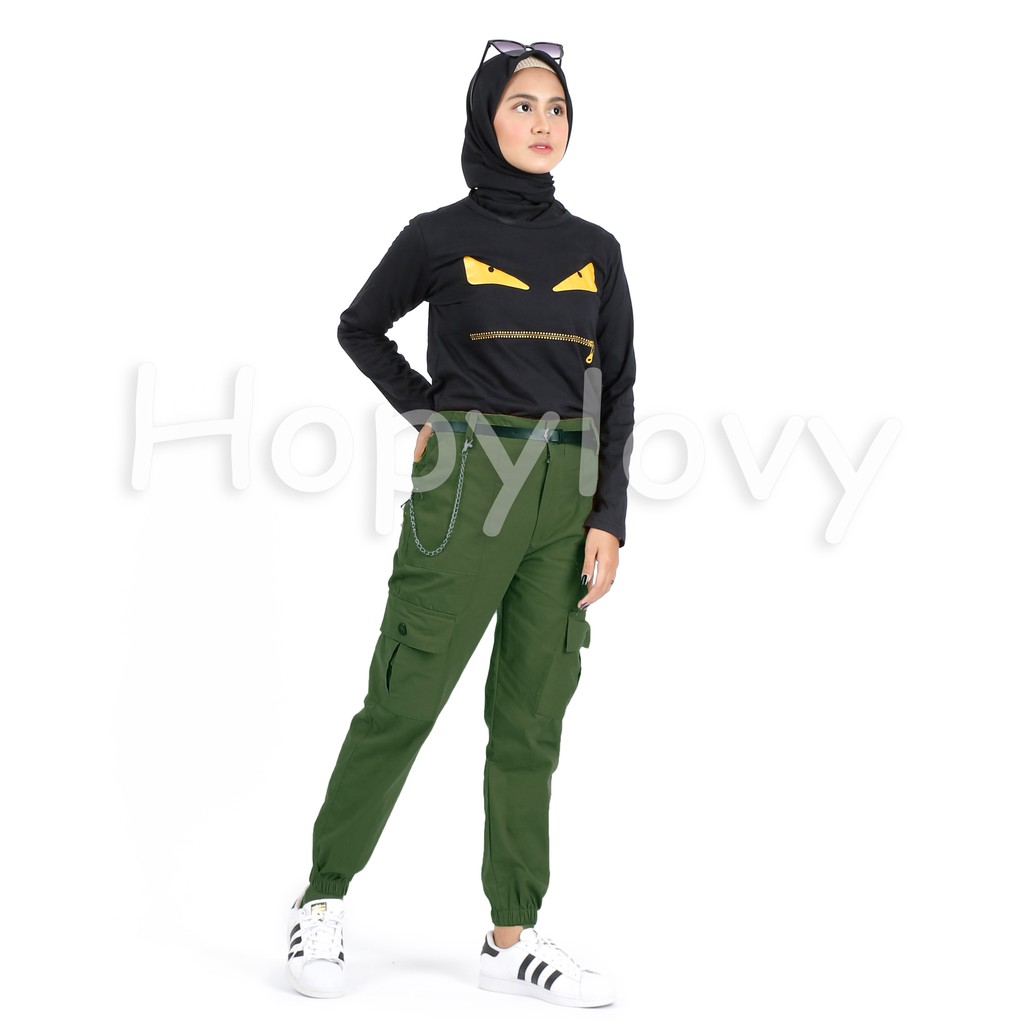 HOPYLOVY Celana Wanita Jogger Cargo | Joger Kargo Atalea