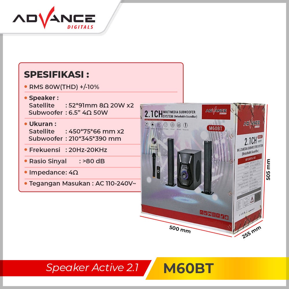 【READY STOCK】Advance M60BT Speaker Stereo Bluetooth Xtra Bass Subwoofer Bisa Karoke Gratis 1 Mic Garansi Resmi 1 Tahun