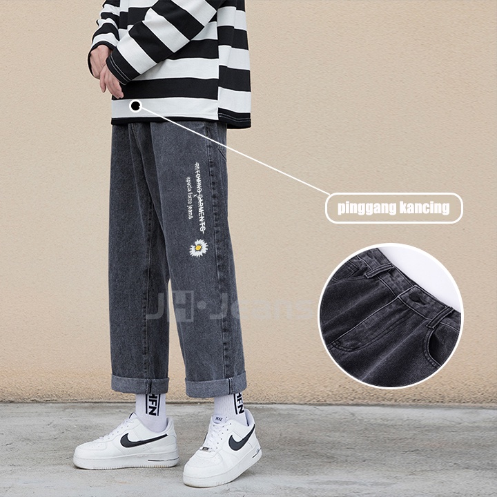 Celana jeans pria korean style loose jeans hitam abu-abu baggy pants celana panjang laki laki dewasa celana cutbray Jeans bunga aster fashion pria straight pants celana panjang cowok2023