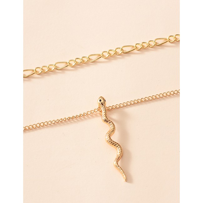 LRC Kalung Fashion Gold Color Alloy Double Layer Snake P82898